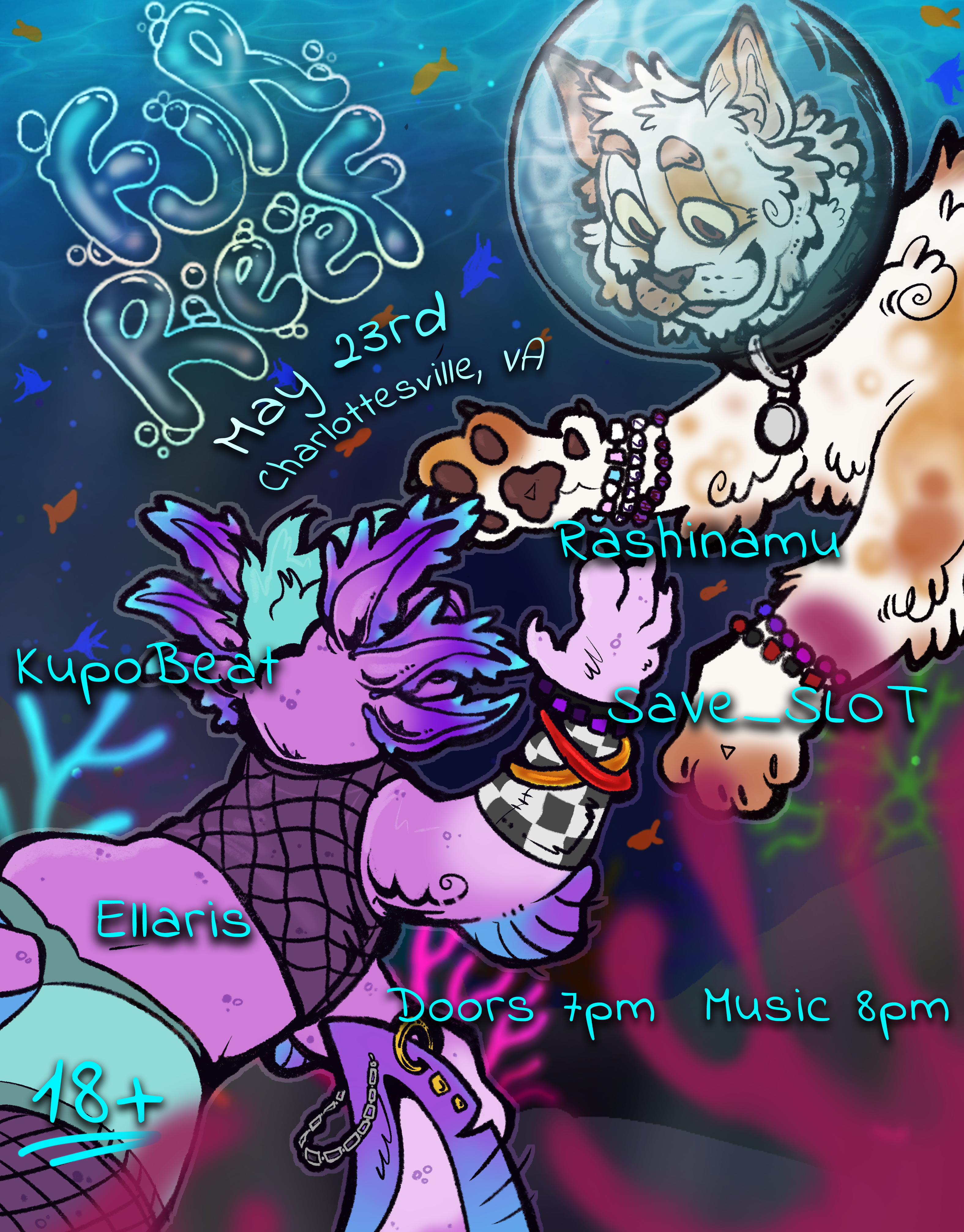 Two fluffy creatures under the water, one has a big glass diving helmet. There's text at the top left that reads Fur Reef